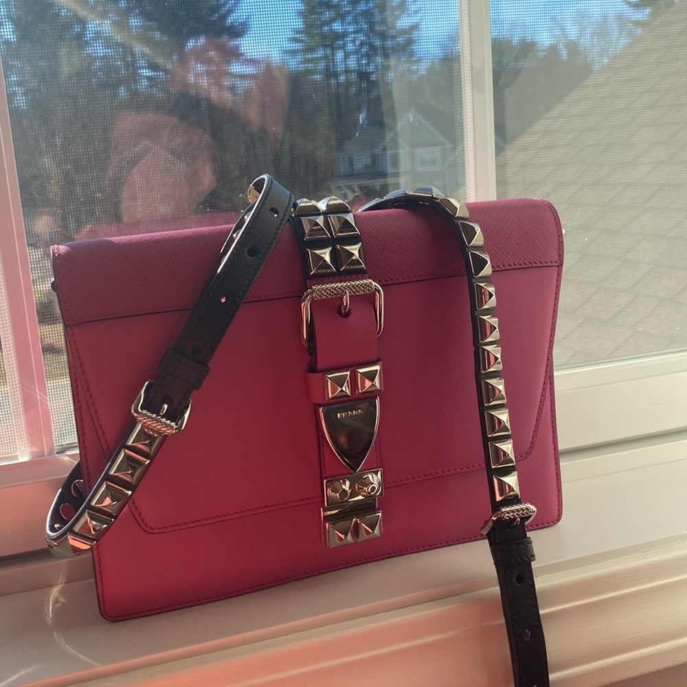 Prada Elektra Pink and Black Studded Bag with Straps - EUC